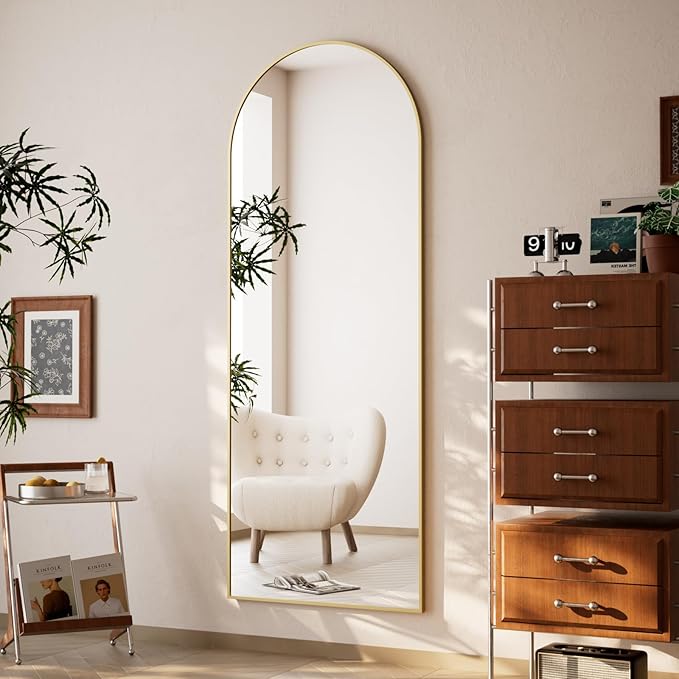 71 x 26 inch Arched Full Length Mirror - Full Body Floor Mirror, ShatterVue Tempered Glass, Standing, Leaning, Wall Mounted for Living Room, Bedroom, Gold