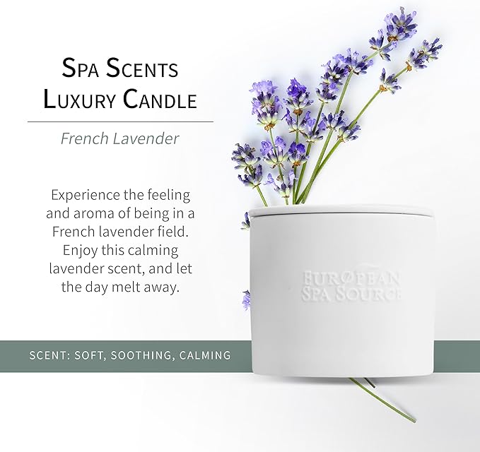 European Spa Source French Lavender Luxury Candle for Aromatherapy, Soy Wax Candle, Hand Poured, at Home Spa Experience Promoting Relaxation, 45 Hours of Burn Time