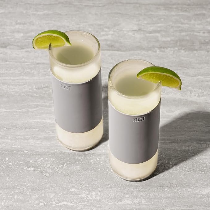 Host Highball Glass FREEZE Drinking Cups Frozen Glasses Set, Insulated Tumblers, Iced Coffee Cup Glass Tumbler 12oz Gray Cocktail Glasses Set of 2
