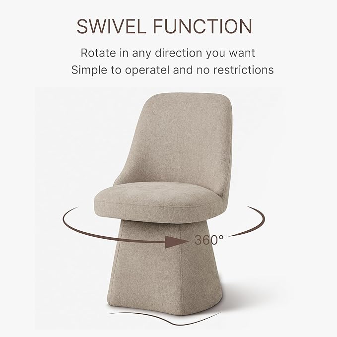 Swivel Dining Chairs Set of 1, Upholstered Mid Century Modern Deskchair with High Back, Linen Fabric Kitchen Chairs for Dining Room, Bedroom, Dressing Room, Khaki