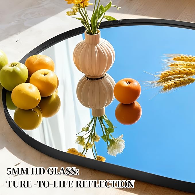 Oval Full Length Mirror, 60"×30" Wall-Mounted Mirror with Metal Frame, Ultra-Clear Explosion-Proof Dressing Mirror, Simple and Classic Deco for Cloakroom/Bedroom/Living Room, Black
