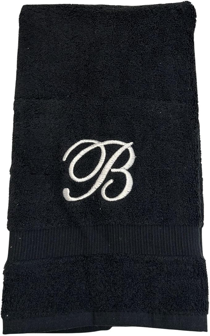 Black Monogrammed Hand Towels for Bathroom - Luxury Hotel Quality Personalized Initial Embroidered Towel for Powder Room, Spa - GOTS Organic Certified - Set of 2 White Letter T