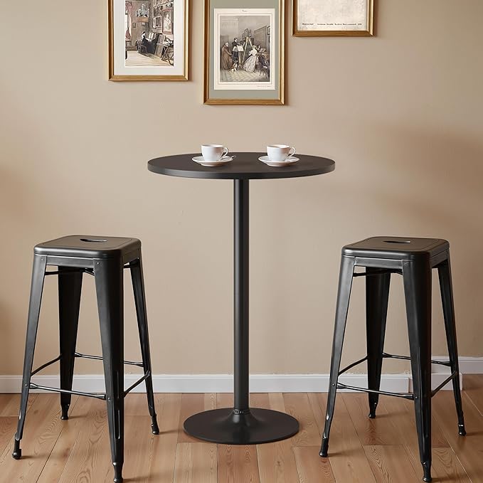 Homall Round Dining Table Bistro Pub 23.8 x 39.5 Inches Bar Table for Kitchen, Dining Room (1, Full Black)