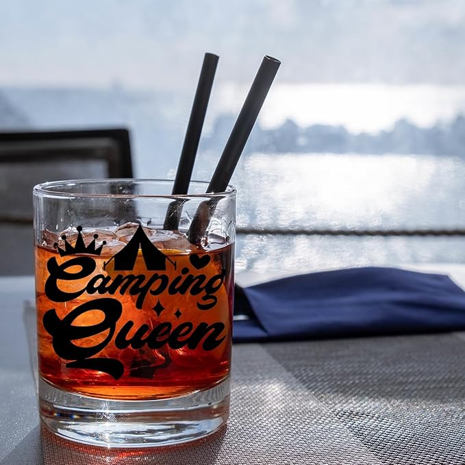 Camping Lovers Gifts Old Fashioned Whiskey Glasses, Camper Gifts for Women, Rv Traveler Gift 10 oz Rocks Barware Cup for Cocktail Drinks Scotch Bourbon Liquor
