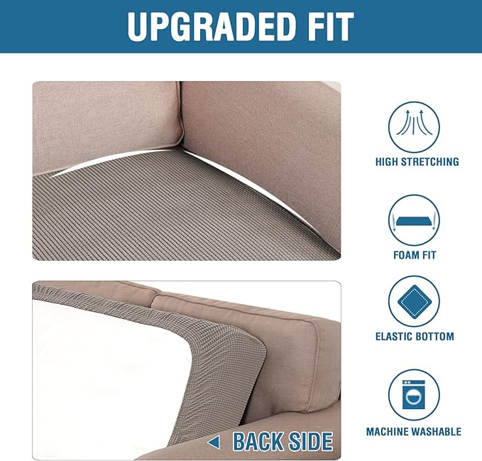 H.VERSAILTEX Super Stretch Individual Seat Cushion Covers Sofa Covers Couch Cushion Covers Slipcover Sets Thick Jacquard Textured Twill Fabric (1 Piece Loveseat Cushion Cover, Taupe)