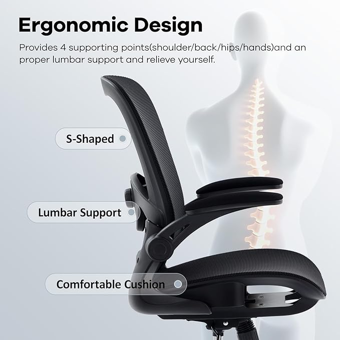 Office Chair Mesh Seat,Ergonomic Mesh Desk Chair with Adjustable Lumbar Support,Computer Chair with Flip-up Armrests, Rolling Executive Chairs, Home Office Chair(Black)