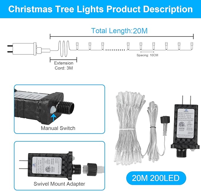 70FT 200LED Christmas Lights Plug in,Outdoor Indoor Connectable Fairy Lights with Timer and 8 Modes,Christmas Tree Lights for Garden Party Wedding Christmas Decoration(Multi-Color
