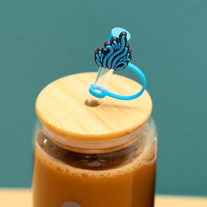 Ocean Gifts for Women - Glass Tumbler with Lid and Straw, Customized Straw Stopper and Cup Sleeve, Aesthetic Unique Design Iced Coffee Gift Cup for Mom, Teacher, Friend