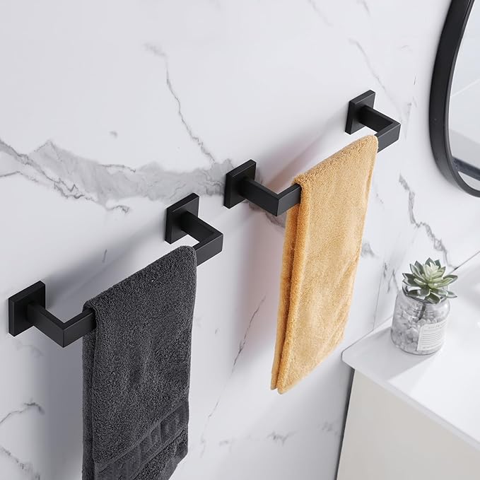 LANC 12-Inche Towel Bars for Bathroom Total Mounted Matte Black Bath Towel Ring Stainless Steel Total-14” Towel Rails for Kitchen Hand Towel Holder Racks Hanger Towel Rods, A8804MB-3P1