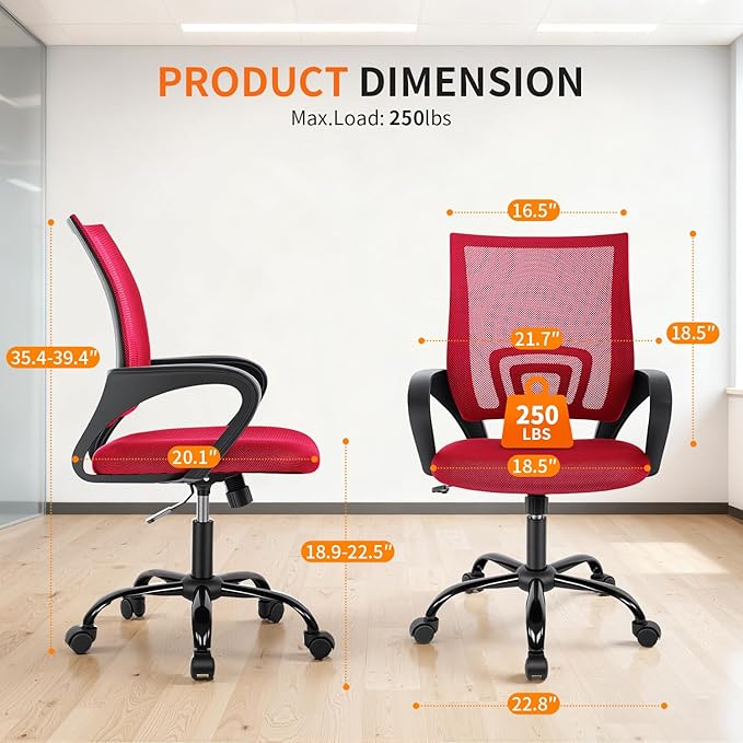 BestOffice Office Chair Ergonomic Cheap Desk Chair Mesh Computer Chair Lumbar Support Modern Executive Adjustable Stool Rolling Swivel Chair for Back Pain (Red)
