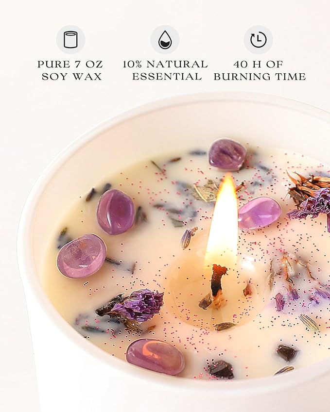 AOOVOO Lavender Candles Set for Women - 4 Pack Candles for Home Scented, 28 oz 200 Hour Long Lasting Aromatherapy Candle with Crystals Inside, Birthday Gifts Christmas Candle for Women Mom