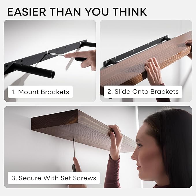 Homeforia Classic Walnut 12 inch Floating Shelf, High End Solid Real Wood Small 12inch Floating Shelves for Wall Mounted, 12in Floating Shelves, Heavy Duty Bracket, 12 X 6.5 X 1.75 inches, Set of 4