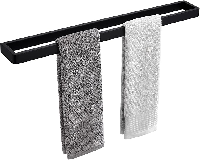 APLusee Matte Black Towel Bar Wall Mounted, Heavy Duty 304 Stainless Steel Towel Rack for Bathroom Wall, Modern Bathroom Towel Holder, 22.8 Inch Length