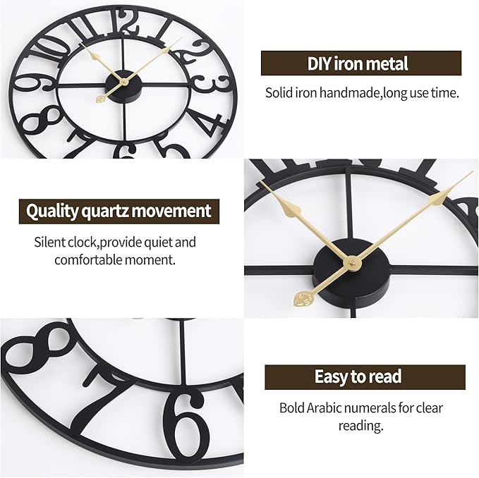 1st owned Wall Clock 13 Inch Round Large Indoor Wall Clocks Battery Operated Silent Non Ticking, Farmhouse Vintage Decorative Analog Metal Clock for Living Room, Kitchen, Bedroom Decor