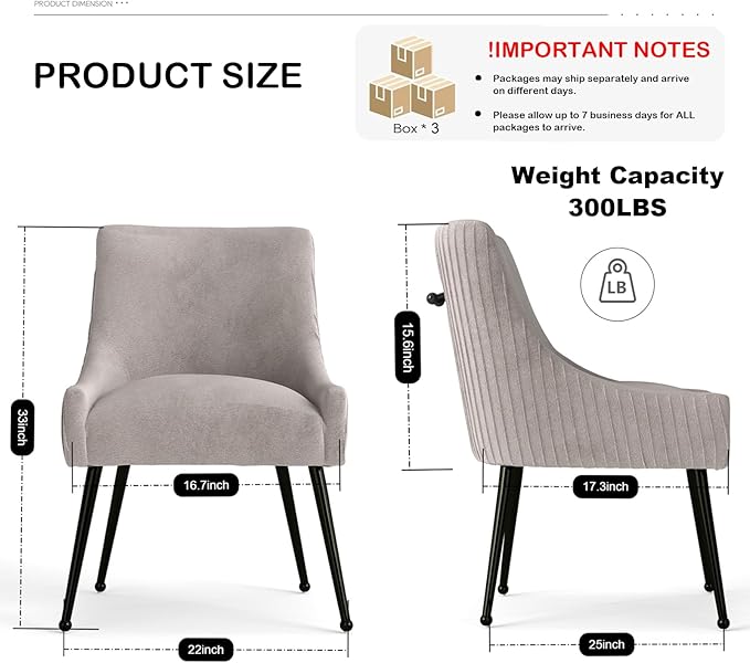 Velvet Dining Chairs Set of 6,Gray Upholstered Living Room Chairs with Black Metal Legs, Modern Tufted Accent Chairs for Living Room, Study Room, Kitchen