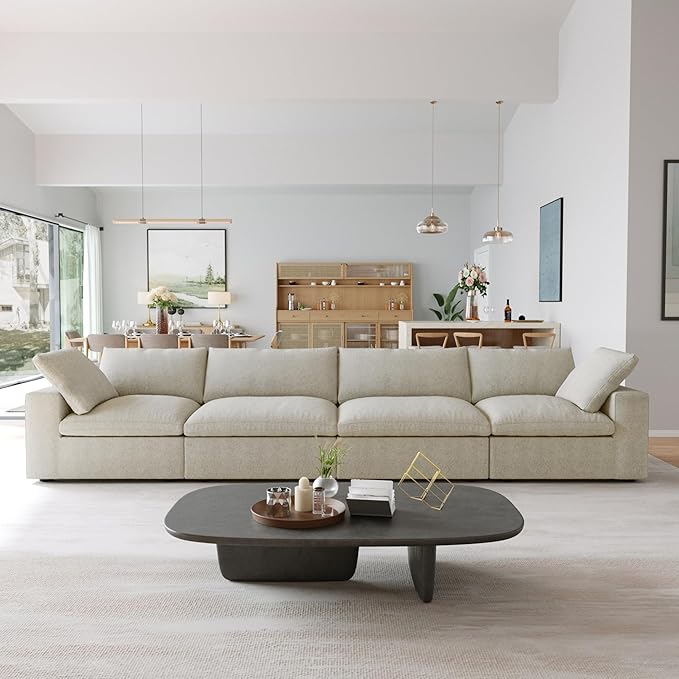 JACH 160" Cloud Sectional Couch, Modern Modular Convertible Sofa, Couch Cushion Covers Removable, 4-Seats Sofas Furniture for Living Room Bedroom Apartment (Khaki)