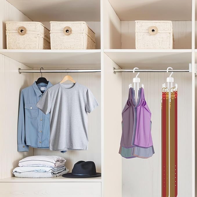 3Pcs Tank Top Hanger, Rotatable Bra Hangers for Closet Organizer, Max 72 Storage Capacity Belt Hanger, Plastic Space Saving Closet Organizers Apartment Dorm Essentials for Bra (2, White)