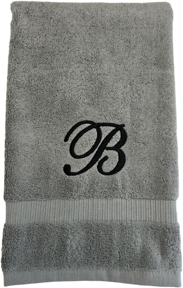 Gray Monogrammed Hand Towels for Bathroom - Luxury Hotel Quality Personalized Initial Embroidered Towel for Powder Room, Spa - GOTS Organic Certified - Set of 2 Black Letter M