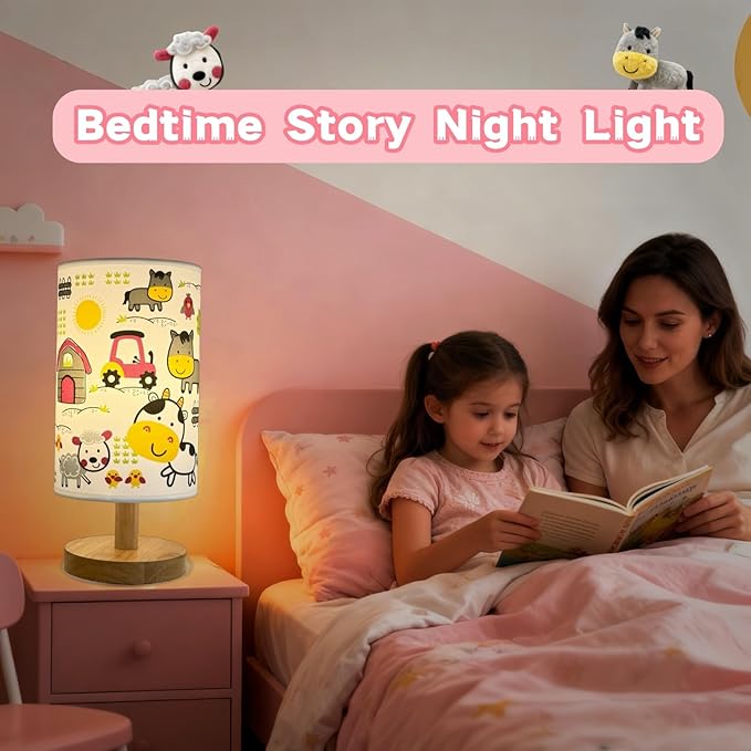 Kids Table Lamp, Boho Desk Light, 3 Level Temperature, Sturdy Wood Base, Nursery Toddler Night Light, Playroom Bedroom Lamp, Christmas Gifts for Boys or Girls