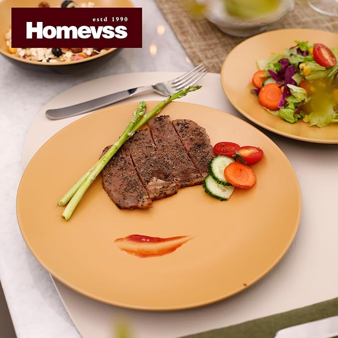 Stoneware Two-Tone Colors Life 16pc Dinner Set，Outside Shiny Black + Inside Matte Glaze Curry
