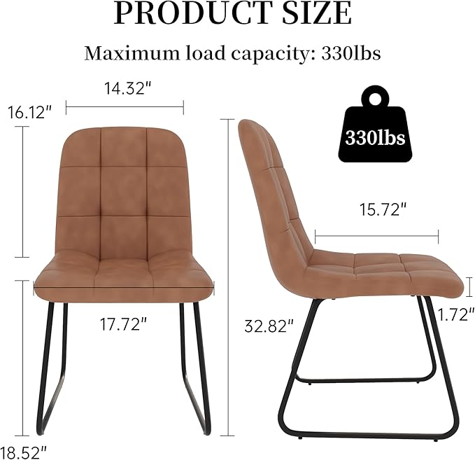 Dining Chairs Set of 2, Modern Kitchen Faux Leather Dining Room Chair for Kitchen Living Dining Room (2 Brown)