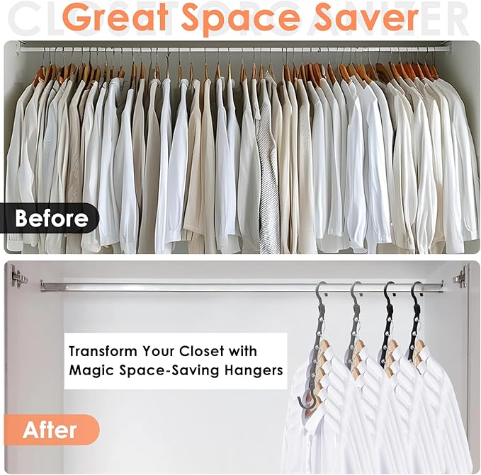 College Dorm Room Essentials, Closet Organizers and Storage, Magic Hangers Space Saving with 5 Holes for Wardrobe, Premium Smart Plastic Clothes Hanger, Organization Home Apartment Essentials, 24 Pack