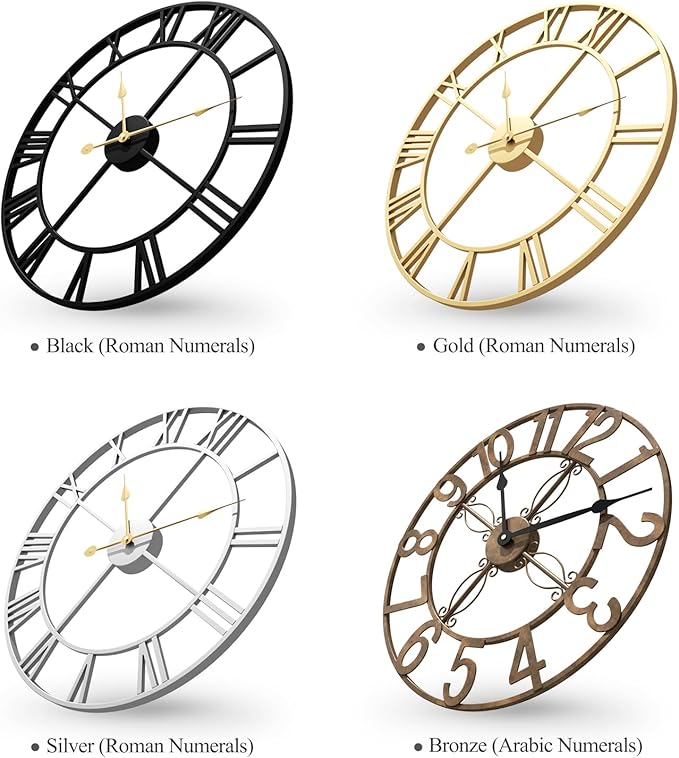 Cuspin Large Wall Clock for Living Room Mantel Decor, 36 Inch Wall Clock Battery Operated, Metal Round Roman Numeral Big Black Clock for Bedroom, Home, Kitchen, Office, Wall Decor