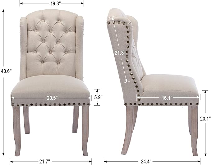 DUOMAY Modern Tufted Dining Chairs Set of 4, Linen Upholstered Dining Room Chairs Armless Guest Side Chair for Kitchen Dining Room, Wingback Accent Chairs with Solid Wood, Beige