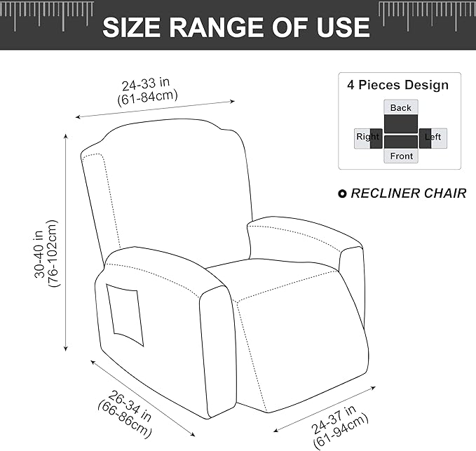 Genina Recliner Chair Covers, Stretch Reclining Chair Cover, Recliner Sofa Slipcovers Stripe Jacquard Lazy Couch Covers Furniture Protector Covers for Pet Kid (Light Grey, 1 Seat)