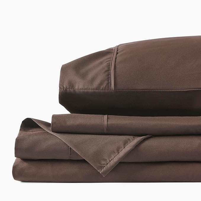 PeachSkinSheets Chocolate Sheet Set - 1500tc Level of Softness - Extra Soft Cooling Sheets for Hot Sleepers and Night Sweats - Queen Size