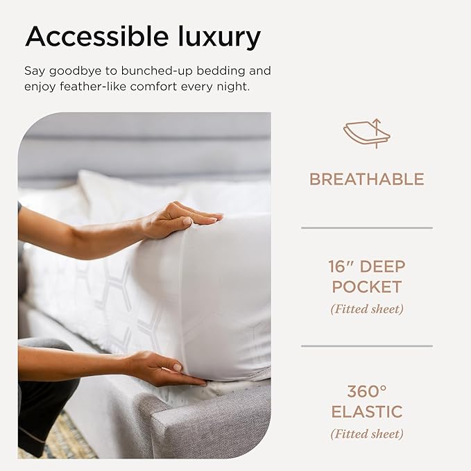 Threadmill 100% Cotton Sheets for Full Size Bed - 600 Thread Count Full Bed Sheets Set with 16” Deep Pocket - Jacquard Sateen Weave 4-Piece Bedding Set with Cooling Effect, White