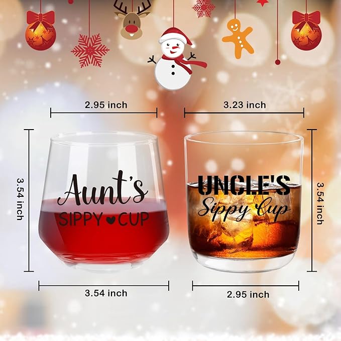 Ithmahco Aunt And Uncle Christmas Gifts, Aunt Wine Glass And Uncle Whiskey Glass Set, Aunt Uncle Gifts, Best Aunt And Uncle Ever Gift Set, Funny Christmas Birthday Gifts For Aunt Uncle