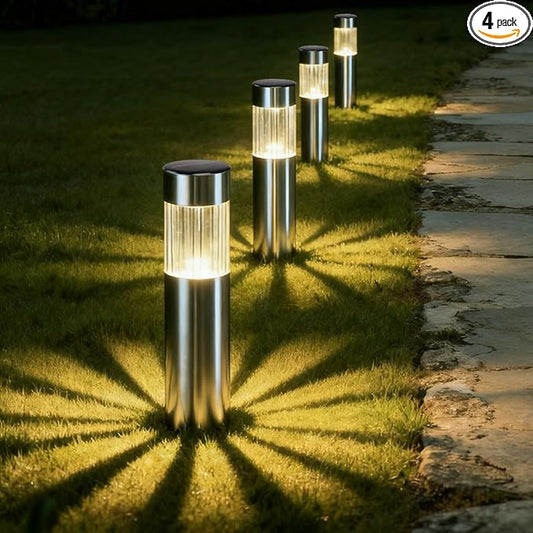 Solar Lights Outdoor Waterproof 4 Pack, Bright 35LM 3000K Warm White LED Pathway Lights, IP65 Auto On/Off Wireless Stake Lamps, Decorative Outdoor Path Lighting for Entryway, Poolside, Front Porch