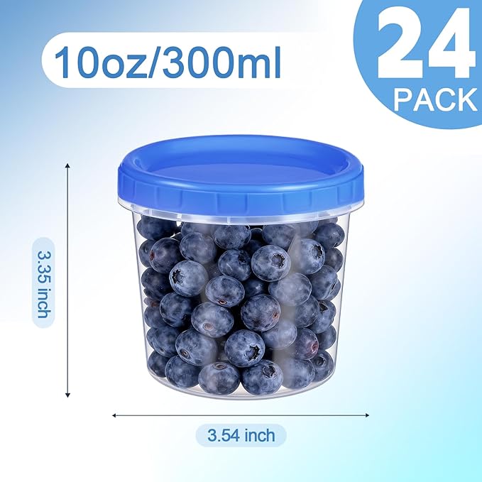 24 Pcs 10 oz Plastic Containers with Screw Lids, Reusable Clear Food Storage Containers with Pen and Brush for Snack Salad Fruit, Freezer Storage Containers, Microwave & Dishwasher Safe