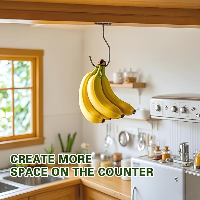 Banana Hanger Hook – Space Saving Banana Holder Hanger to Keep Bananas Fresh, Self Adhesive and Screw Banana Hook 3Pack Copper