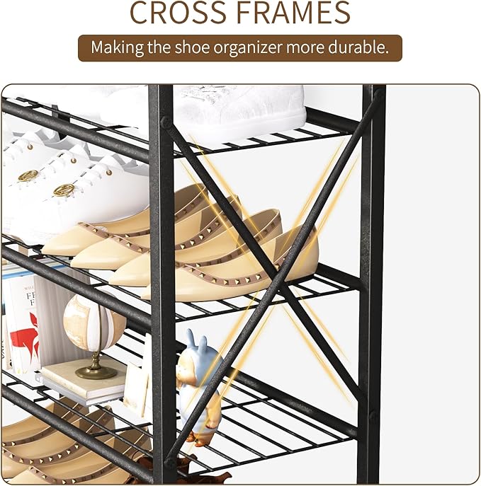 8 Tiers Shoe Rack, Large Capacity Shoe Rack Holds 32 Pairs of Shoes, Durable and Stable, Adjustable Metal Shelf Stackable Shoe Shelf for Entryway, Hallway, Living Room, Closet