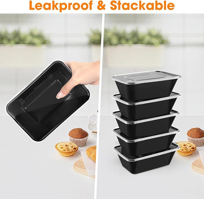 50 pack (100 pieces) 25oz meal prep containers, reusable, easy to open with lid, food safe, suitable for microwave ovens, refrigerators and dishwashers, plastic food storage trays