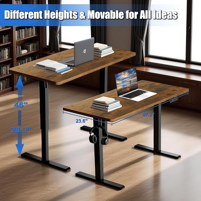 Whole Piece Standing Desk with Wheels Adjustable Height- Mobile Stand up Desk with Lockable Casters, Portable Sit Stand Desks Electric for Home & Office Workstation