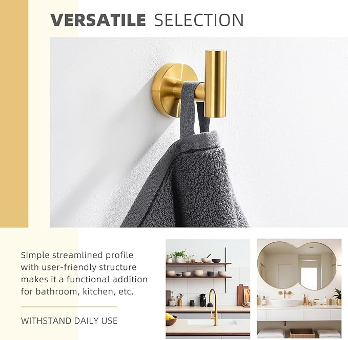 Angle Simple Bathroom Towel Hook, SUS304 Stainless Steel Bath Towel Holder, Robe Hook for Wall, Brassy Gold