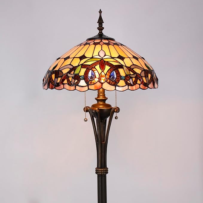 Tiffany Floor Lamp Serenity Victorian Stained Glass Standing Reading Light 16X16X70 Inches Antique Pole Corner Lamp Decor Bedroom Office Living Room
