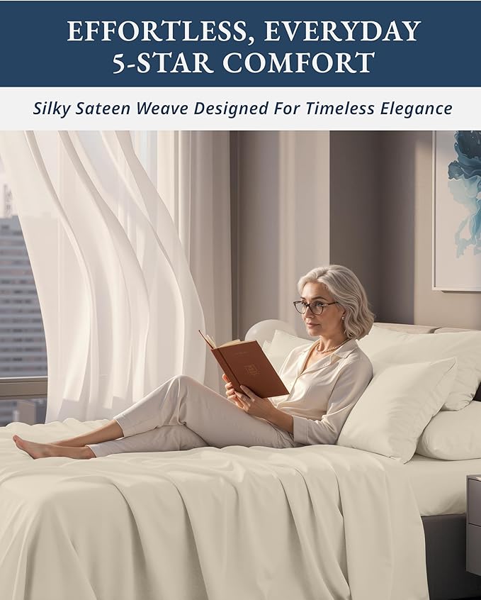 LANE LINEN 100% Egyptian Cotton King Size Sheets Set, Soft & Comfy Luxury Hotel Style Thick Deep Pocket King Sheet Set, No Pill Natural Cooling Elegant, 15" Deep Pocket - Summer Sand