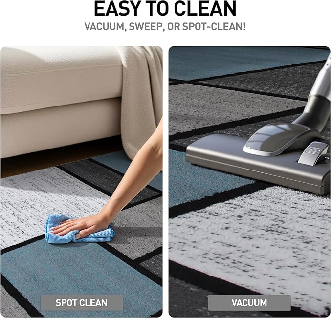 Rugshop Modern Geometric Boxes Blue Area Rug, Non-Shedding Carpet for Living Room,Kitchen, Bedroom, or Home Office, 5'3" x 7'3"