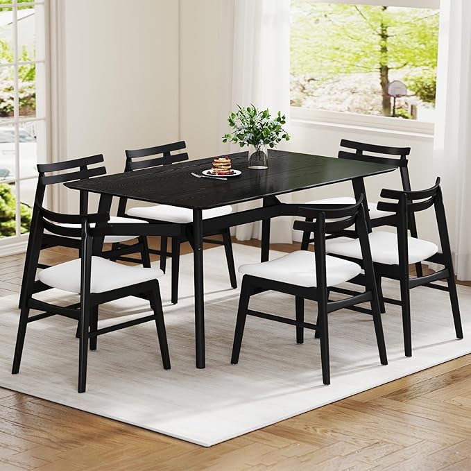 VESCASA 59" L Wood Rectangle Dining Table for 4, Rectangle Kitchen Table for 6 with 4 Solid Wood Legs for Dining Room, Kitchen, Restaurant, Black