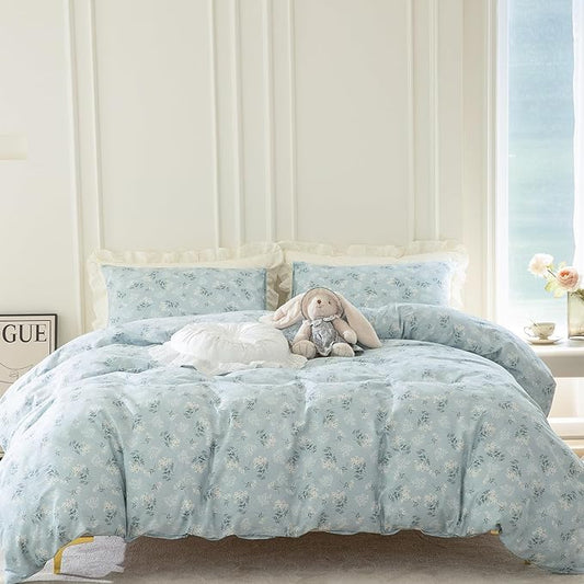 Queen Floral Comforter Set 3 Pieces Soft Bedding Comforter Set Garden Style Blue Floral Botanical Flower Comforter Set for All Seasons 1 Comforter and 2 Pillowcases