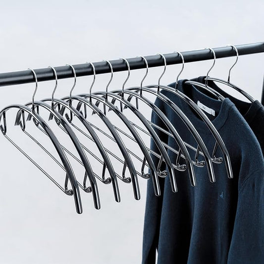 16.5 Inch Black No Shoulder Bumps No Mark Non-Slip Rubber Coated Contour Meta Hanger for Sweater T-Shirt Suit Coat Uniform with Pants Bar Pack of 20