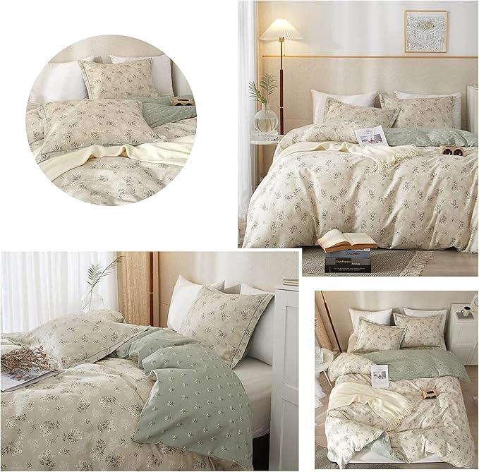 Boho Floral Duvet Cover King Soft Cotton Aesthetic Bedding Sets Chic Garden Floral Comforter Cover 1 Duvet Cover with 2 Pillowcases Botanical Floral Bedding Sets Vintage King Duvet Cover with Zipper