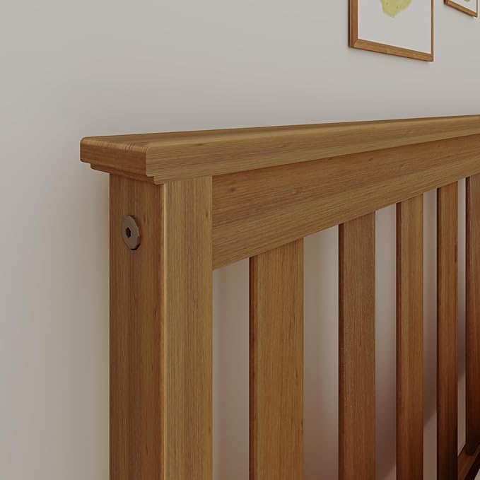 Max & Lily Full Bed, Wood Bed Frame with Headboard for Kids with Trundle, Slatted, Pecan