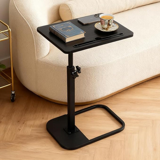 jessie Tv Tray Table, Adjustable Tray Table for Couch 360° Swivel C Shaped End Table with Phone Tablet Slot for Living Room, Sofa, Bedside, Bathroom (Black)