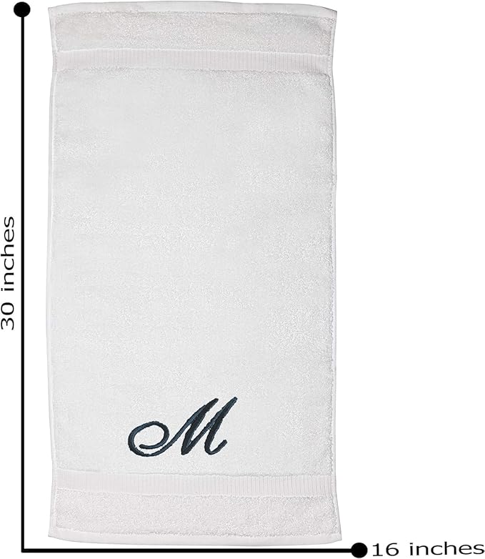 White Monogrammed Hand Towels for Bathroom - Luxury Hotel Quality Personalized Initial Embroidered Towel for Powder Room, Spa - GOTS Organic Certified - Set of 2 Dark Gray Letter M