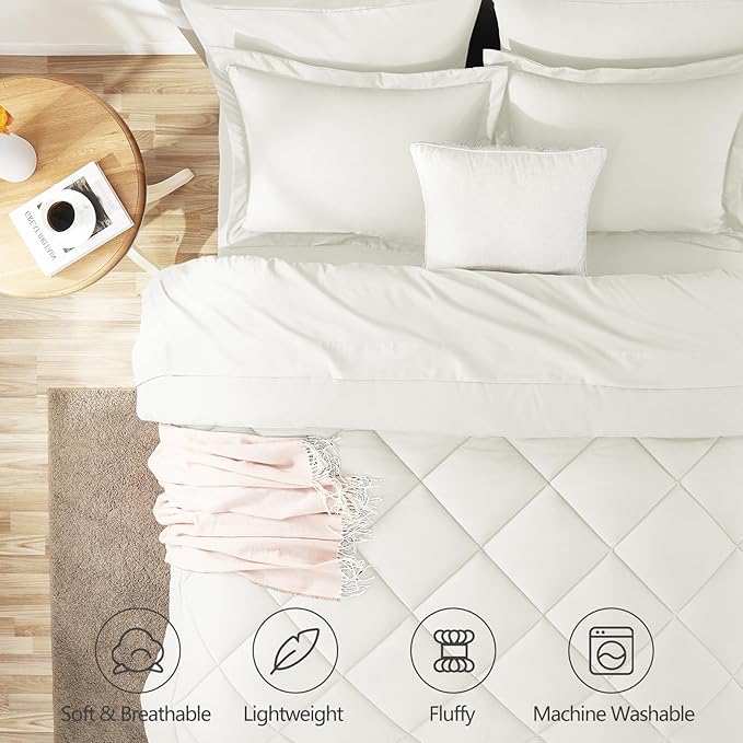 CozyLux King Size Comforter Set Ivory - 7 Pieces Bed in a Bag King, Luxury Soft Bed Set for All Seasons, Bedding Set with Down Alternative Comforter, Sheets, Pillowcases & Shams